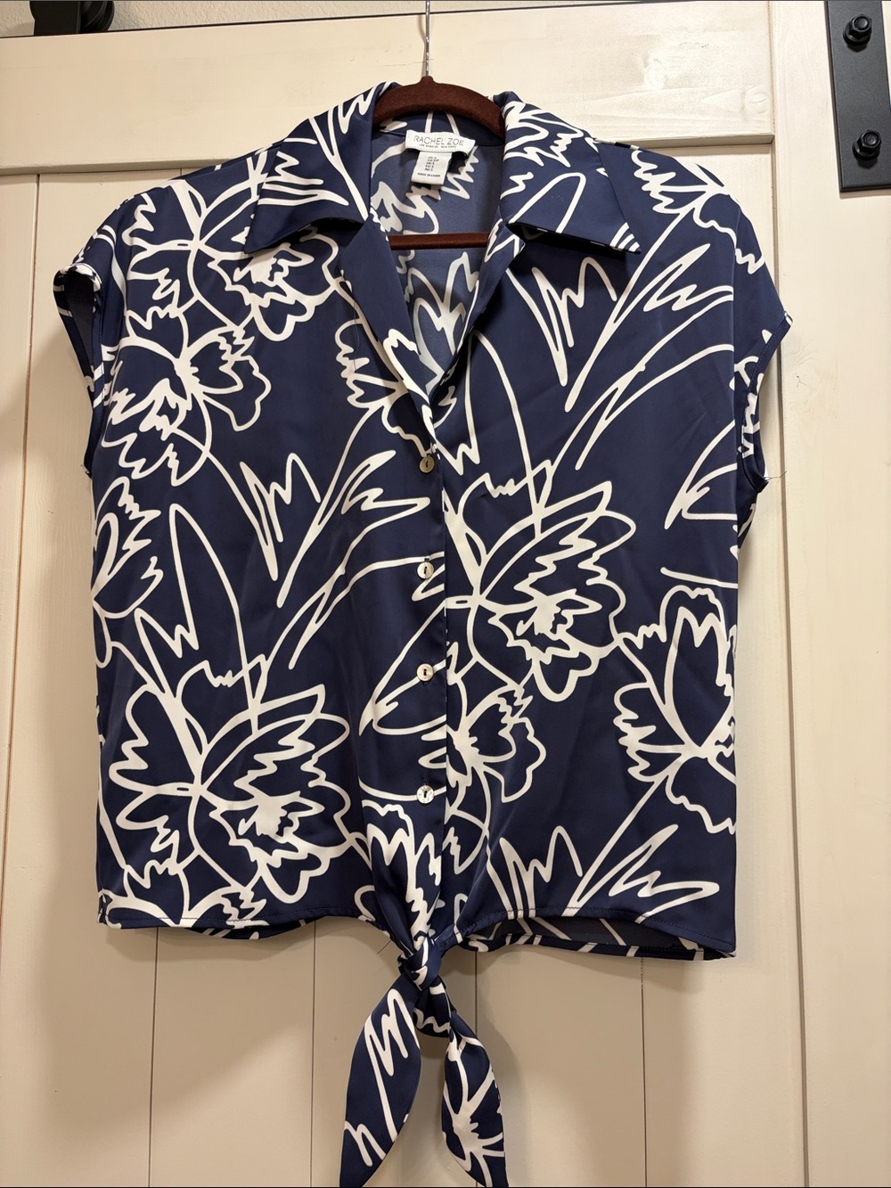 Rachel Zoe Navy & White Floral Tie-Front Crop Top